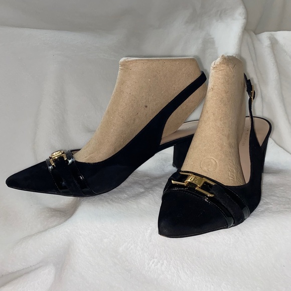 Tommy Hilfiger Black Suede Sling Back Pump Heels - Picture 12 of 12